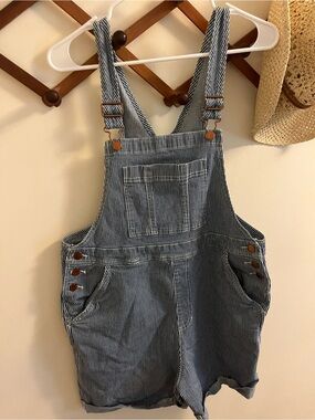 Universal Thread Blue & White Striped Short Overalls